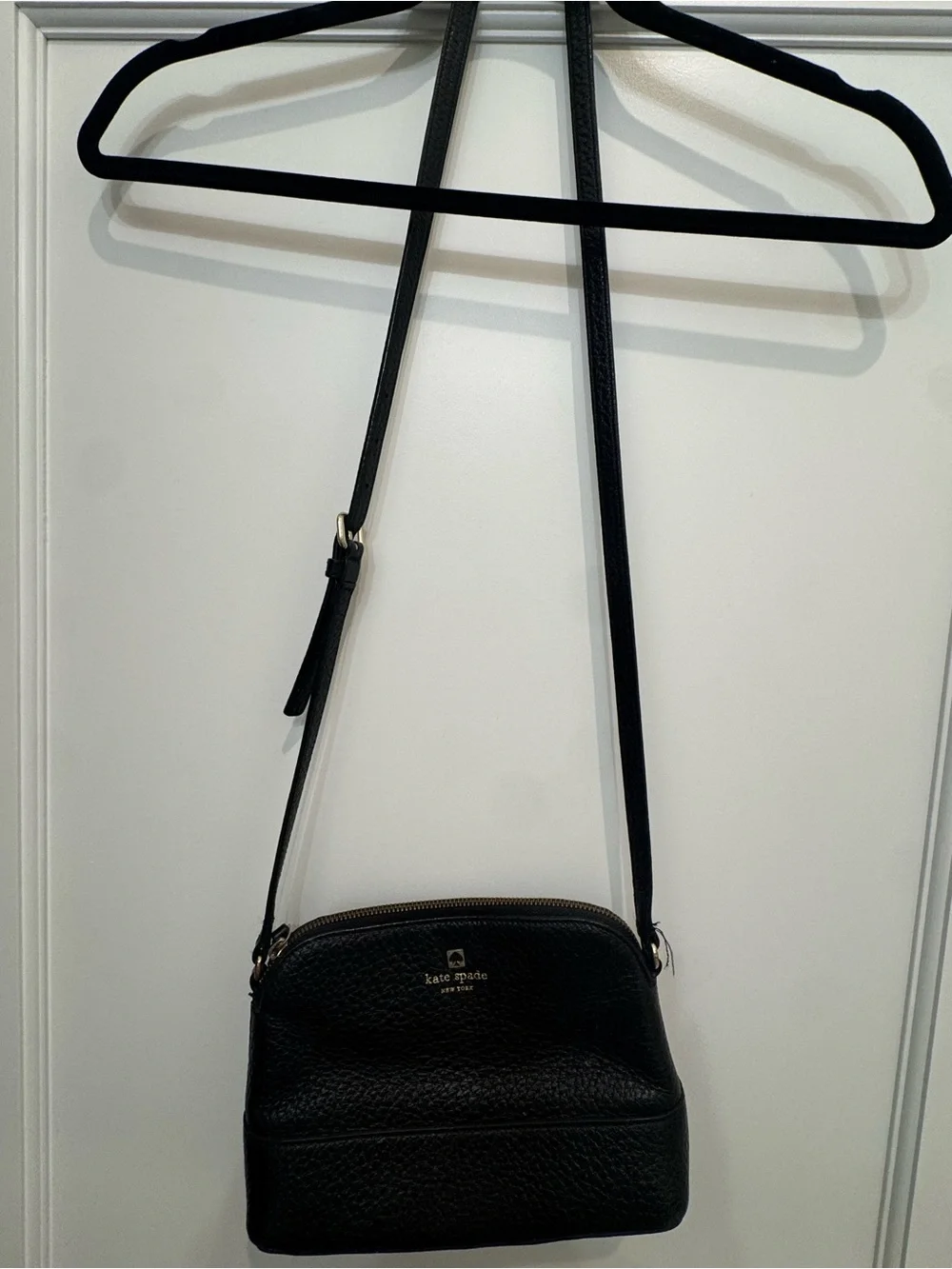 kate spade Black Pebbled Leather Dome Crossbody with Gold Logo